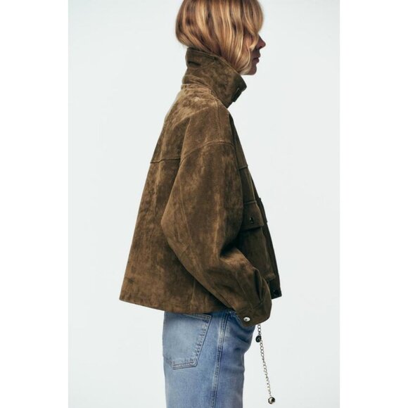 ZARA 100% LEATHER BOMBER JACKET - Picture 3 of 10